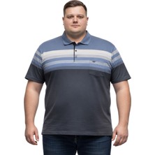 Battal Moda Battalmoda Erkek Büyük Beden Melanj Lacivert Polo Yaka Kısa Kollu Gradient Tişört 3xl-4xl-5xl-6xl