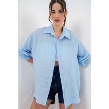Trend Cojans Uzun Oversize Gömlek 20320 - Mavi