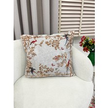 Brillant Gri- Nakış Işleme Görünümlü Kuşlu Kırlent Kılıfı 45X45