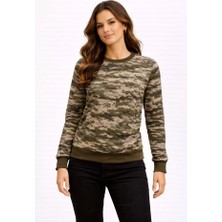 Trend Cojans Kamuflaj Desenli 2 Iplik 4 Mevsim Uzun Kollu Bisiklet Yaka Sweatshirt - Kamuflaj