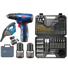 Bosch Gsr 120 Li 3 Ah Çift Bataryalı Vidalama + Bosch Gas 12 Şarjlı Araç Süpürgesi + Bosch V-Line 103 Parça Uç Seti