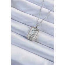 316L Çelik Zincir Gümüş Renk Zirkon Taşlı Çerçeveli Tarot Ke