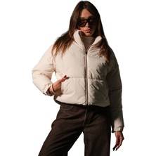 Maule Su Itici Kumaş, Fermuarlı Elyaf Dolgu Şişme Crop Kısa Kadın Mont @aspen