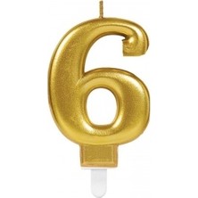 Elwes Parti Aksesuar Parti Malzemeleri 6 Rakam Mum Gold Renk