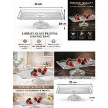 Kristalize Desenli Ayaklı Dikdörgen Cam Sunum Standı Kek Pasta ve Şık Sunumlar - 30 cm