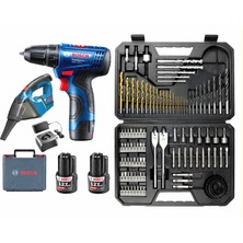 Bosch Gsr 120 Li 2 Ah Çift Akülü Vidalama + Bosch Gas 12 Şarjlı Araç Süpürgesi + Bosch V-Line 103 Parça Uç Seti