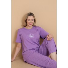 Wordex Mrn 4501 Kısa Kollu Lila Süprem Kumaş Büyük Beden Kadın Pijama Takımı