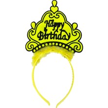 Elwes Parti Happy Birthday Yazılı Neon Sarı Renk Doğum Günü Tacı