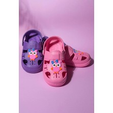 The Red Kids 2 Adet Baykuş Figürlü Kaydırmaz Yumuşak Taban Terlik Mor-Pembe
