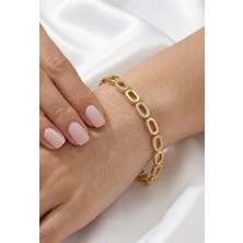 Zarif Altın Renk Oval Taş Detaylı Kadın Bileklik