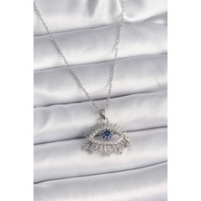 316L Çelik Gümüş Renk Zincir Zirkon Taşlı Göz Model Kadın Ke