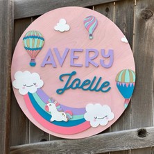 Brand House Doğal Ahşap Lazer Kesim Gökkuşağı Temalı Çocuk ve Bebek Kapı Süsü