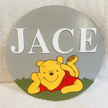 Brand House Winnie The Pooh Temalı Doğal Ahşap 3D Katmanlı Çocuk ve Bebek Kapı Duvar Süsü