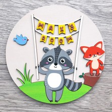 Brand House Tilki ve Rakun Temalı Doğal Ahşap 3D Katmanlı Çocuk ve Bebek Kapı Duvar Süsü