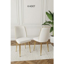Deren Home Ada Gold 6 Adet Silinebilir Baby Face Kumaş Metal Ayak Mutfak Salon Sandalyesi