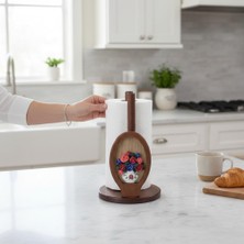 Elifeshop Vazo Çiçek Figürlü Ahşap Kağıt Havluluk Dekoratif Mutfak Tezgah Üstü Havlu Tutucu 25 cm Peçetelik 2