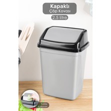 PremiumPort 2,5 Litre Kapaklı Plastik Çöp Kovası, Ev ve Ofis Için Pratik Tasarım