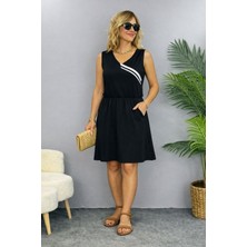 Zenvia Kadın Askılı V Yakalı Beli Büzgülü Kısa Viskon Iki Iplik Elbise