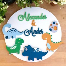Brand House Doğal Ahşap Lazer Kesim Dinozorlar Temalı 3D Katmanlı Çocuk ve Bebek Kapı Duvar Süsü