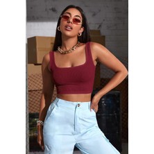 Modenya Kadın Bordo Kalın Askılı Crop Top Büstiyer