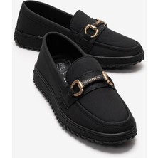 Ccway Kaydırmaz Kadın Tokalı Loafer Ayakkabı Siyah Kot