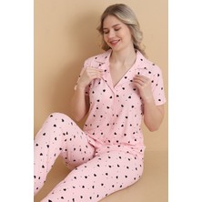 Wordex Mrn 9514 Kalpli Pembe Pegasus Kumaş Düğmeli Kısa Kolu Kadın Pijama Takımı