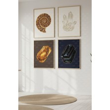 Tontilika Doğal Taşlar ve Kristaller Dekoratif 4’lü Ahşap Çerçeveli Tablo Seti - Modern Duvar Dekoru