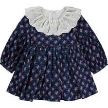 Obelia Dantel Yaka Kolları Lastikli 2-5 Yaş Elbise - Lacivert