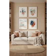 Tontilika Ay ve Soyut Formlar 4’lü Dekoratif Ahşap Çerçeveli Tablo Seti – Soyut Tema Dekor