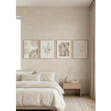 Tontilika Sakin Nötr Botanik Soyut Sanat 4’lü Ahşap Çerçeveli Tablo Seti