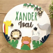 Brand House Doğal Ahşap Lazer Kesim Hayvan Dostlar Temalı 3D Katmanlı Çocuk ve Bebek Kapı Duvar Süsü