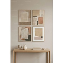 Tontilika Doğal Tonlarda Minimalist Soyut Palet 4’lü Ahşap Çerçeveli Tablo Seti