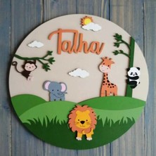 Brand House Orman Bekçileri Temalı Doğal Ahşap 3D Katmanlı Çocuk ve Bebek Kapı Duvar Süsü