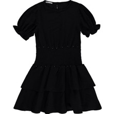 Civil Girls Yıkamalı Taşlı 10-13 Yaş Elbise - Siyah