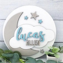 Brand House Doğal Ahşap Katmanlı Lazer Kesim Ay ve Bulut Temalı Bebek Kapı ve Duvar Süsü