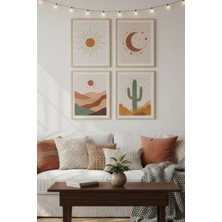 Tontilika Boho Güneş ve Çöl 4’lü Ahşap Çerçeveli Tablo Seti - Modern Salon Dekoru