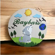 Brand House Doğal Ahşap Lazer Kesim Kurt Temalı Çocuk ve Bebek Kapı Süsü