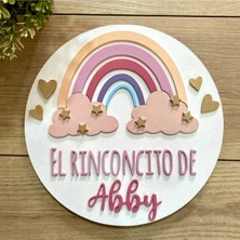 Brand House Doğal Ahşap Lazer Kesim Gökkuşağı Temalı 3D Katmanlı Çocuk ve Bebek Kapı Duvar Süsü