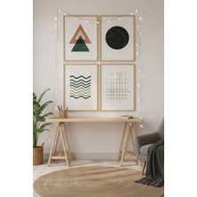 Tontilika Minimal Geometrik 4’lü Ahşap Çerçeveli Tablo Seti - Modern Çalışma Odası Dekoru