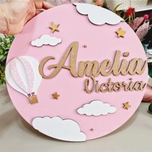 Brand House Katmanlı Bulut Temalı Ahşap Bebek Kapı ve Duvar Süsü