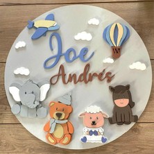 Brand House Doğal Ahşap Lazer Kesim Şirin Hayvanlar Temalı Katmanlı Çocuk ve Bebek Kapı Duvar Süsü