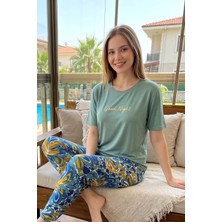 Remsa Kadın Desenli Kısa Kol Saphire Pijama Takımı 0642 YEŞIL01