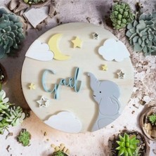 Brand House Doğal Ahşap Lazer Kesim Fil Temalı 3D Katmanlı Çocuk ve Bebek Kapı Duvar Süsü