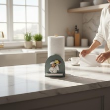 Elifeshop Şef Figürlü Doğal Ahşap Kağıt Havluluk Dekoratif Mutfak Tezgah Üstü Havlu Tutucu 25 cm Peçetelik -2