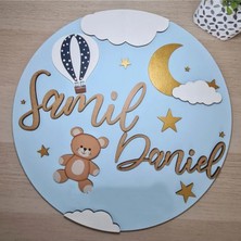 Brand House Doğal Ahşap Katmanlı Lazer Kesim Ayı Temalı Bebek Kapı ve Duvar Süsü