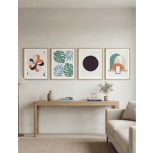 Tontilika Soyut Geometrik Bitkisel Gökyüzü Modern 4’lü Ahşap Çerçeveli Tablo Seti