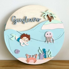 Brand House Hawaii Temalı Doğal Ahşap 3D Katmanlı Çocuk ve Bebek Kapı Duvar Süsü