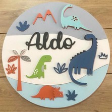 Brand House Doğal Ahşap Lazer Kesim Dinozor Temalı 3D Katmanlı Çocuk ve Bebek Kapı Duvar Süsü