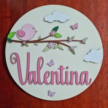 Brand House Doğal Ahşap Katmanlı Lazer Kesim Kuş Temalı Bebek Kapı ve Duvar Süsü