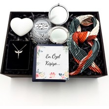 As Gift Kişiye Özel Ayna & Gümüş Kaplama Melek Kolye & Fular & Dekoratif Kalp Biblo Hediye Seti